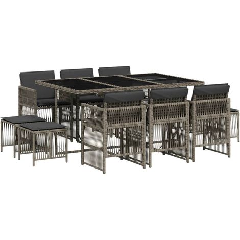 vidaXL Set da Pranzo da Giardino 11pz con Cuscini in Polyrattan Grigio (1/5)