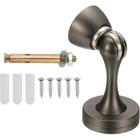 Magnetic door stop, zinc alloy door clamp, wall protector with screws, gray