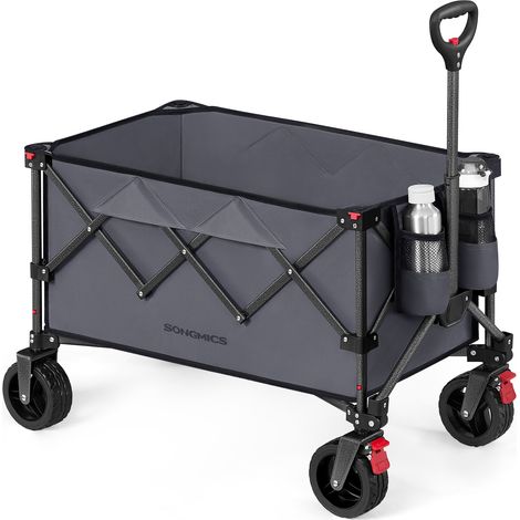 Songmics – Chariot de jardin pliable 150 L – Charge maximale 150 kg – Roues amovibles et verrouillables – Dimensions pliées 24,5 x 20 x 62 cm