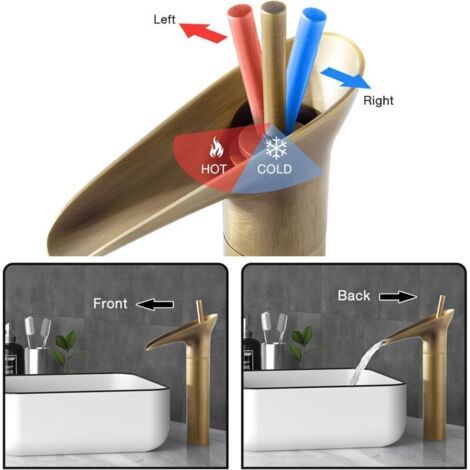 QORVA-Robinet de salle de bain en bronze antique, robinet de lavabo cascade, mitigeur de lavabo haut à levier unique avec valve en céramique, G 3/8