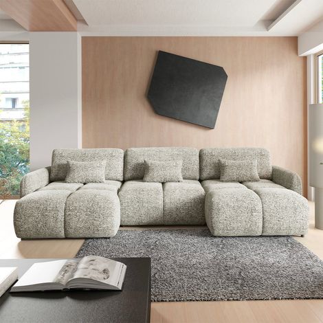 5-Sitzer-U-Sofa mit Schlaffunktion und Stauraum Vittoria Grau meliert (1/5)