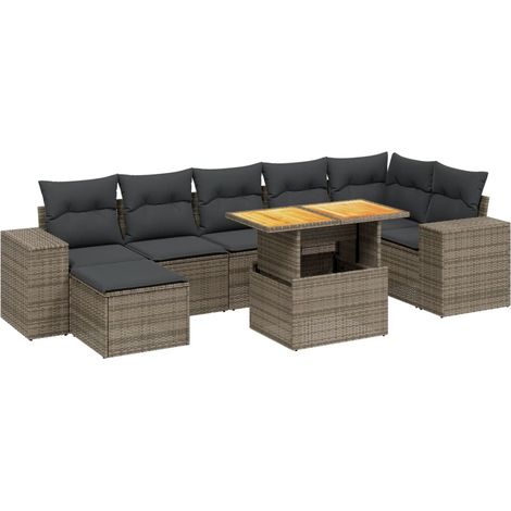 vidaXL Set Divano da Giardino 8 pz con Cuscini Grigio in Polyrattan (1/4)