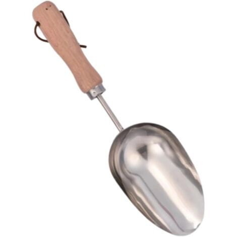 LAN Pelle à rempoter manuelle en acier inoxydable avec manche en bois - Outil de jardinage pour plantes d'intérieur et compost - Pelle à rempoter compacte pour rempoter et creuser (1/5)