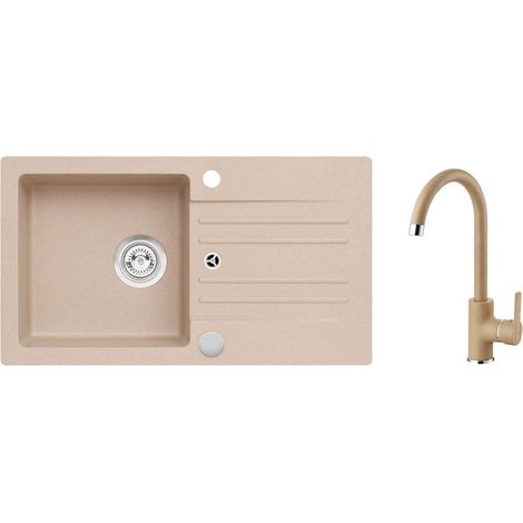 Évier en granit Cortina 140 avec robinet Tonia – 1 bac avec égouttoir – Dimensions 750 x 420 mm – Siphon inclus – SETA733 – Alveus (1/4)