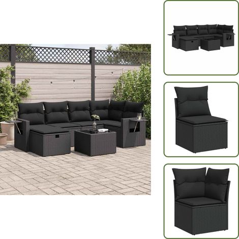 vidaXL Salon de jardin 7 pcs avec coussins noir résine tressée (1/5)