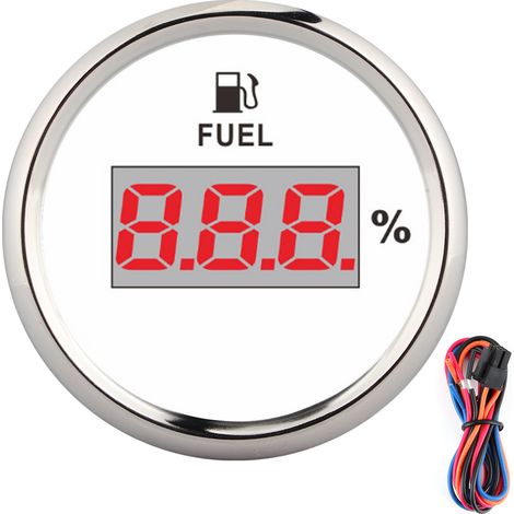 Jauge de niveau de carburant numérique 2 en 1 190 ohms avec indicateur de pourcentage pour 12V/24V bateau yacht motomarine cadran blanc cadre argenté (1/5)
