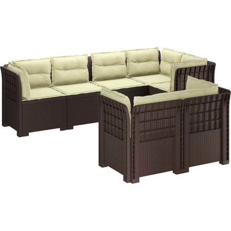 7-Seater Garden Sofa with Cushions Rattan Look PP Brown vidaXL (1/5)