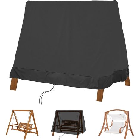 Housse de protection pour balancelle de jardin 2-3 places - 182x139x170cm - avec cordon de serrage - pour balancelle de jardin, chaise de plage - Noir (1/4)
