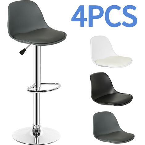 Skecten Juego de 4 Taburetes de Bar, Sillas de Bar de Metal de Cuero PU, Bistro de Cocina para el Hogar, Gris (1/5)