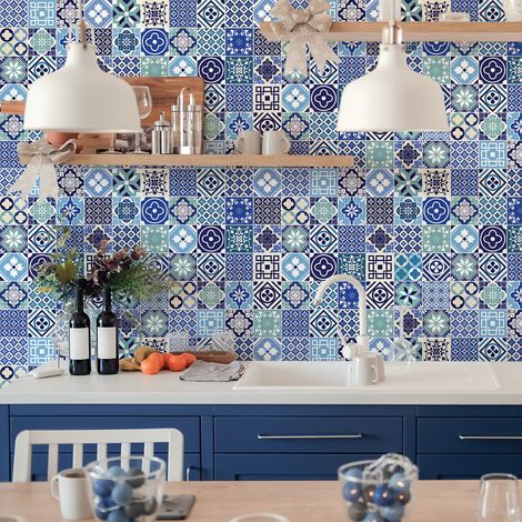 Sticker Mural Carrelage adhésif Cuisine Salle de Bain - 60 STICKERS CARRELAGES AZULEJOS CINDITO - 60stickers10x10cm (1/5)
