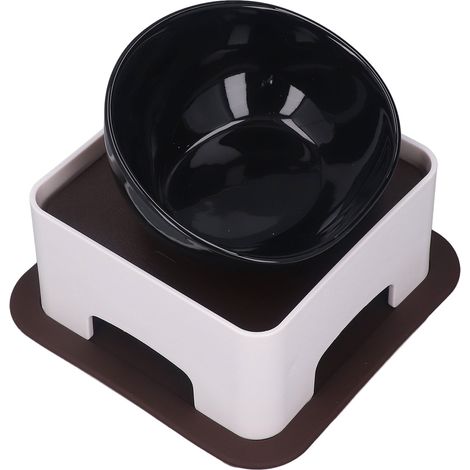 Gamelle en céramique pour chien Bulldog, grande capacité, inclinée et surélevée, avec tapis antidérapant réglable pour table, noire. (1/5)