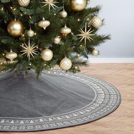 Jupe Arbre De Noël - Tricotée Main - Motif Flocon De Neige - Diamètre 90 cm - Couleur Gris - Décoration Rustique Pour Sapin (1/5)
