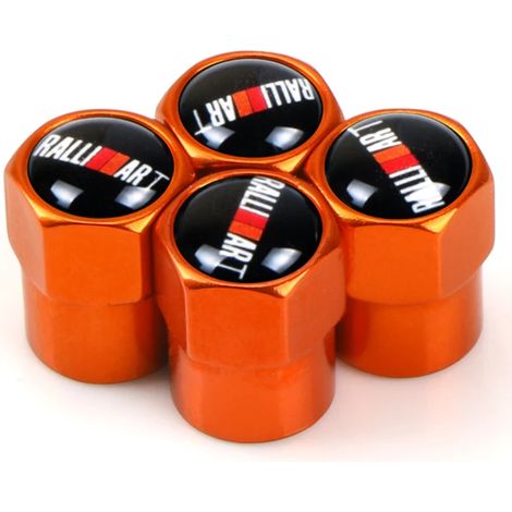 (Orange) Nouveaux bouchons de valve de pneu en alliage d'aluminium pour jantes de voiture, étanches à l'air et à la poussière, compatibles avec RalliArt (1/5)