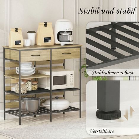 Aparador de cocina, mueble de almacenamiento con 2 cajones y 3 compartimentos abiertos, armario de cocina para salón y comedor. (1/5)