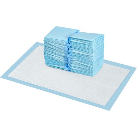 Lot 100 Tapis Hygiéniques 6 Couches pour Chiens, Non-Tissé, Papier et PE, 45x30 cm, Bleu et Blanc (1/5)