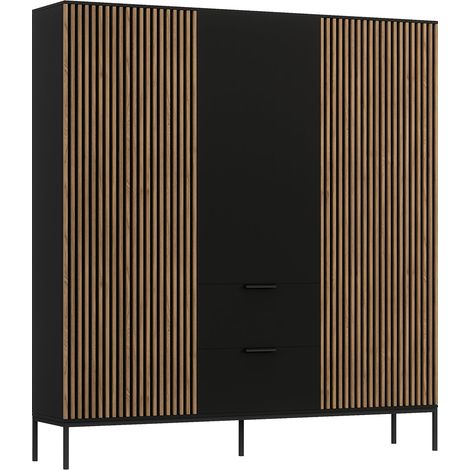 Armario 3 puertas 2 cajones Melchior Negro y Madera (1/4)