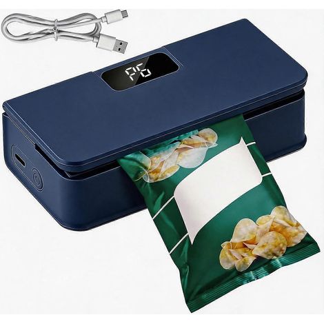 Mini scelleuse de sacs avec cutter et aimant indicateur LED 6 réglages portable pour sacs plastiques de pommes de terre bleu (1/5)