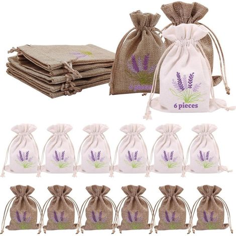 12 Pieces Lavender Bags Sachet Empty Bags, Sachet de Lavande avec Cordon sur Le Dessus,Convient à la Lavande, Aux épices et aux Herbes (Blanc et Lin) (1/5)