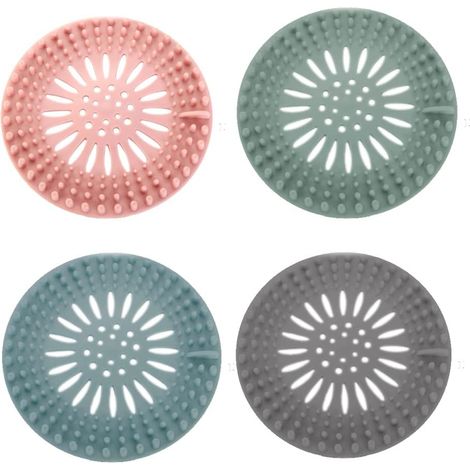 Filtre à cheveux pour évier, lot de 4 crépines en silicone, pour cuisine, baignoire et salle de bain, 4 couleurs