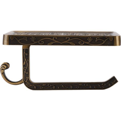 Porte rouleau papier toilettes mural avec étagère téléphone, support multifonction aluminium, décor sculpté campagne, pour salle de bain cuisine, 18.2x10x9cm, 1 support + 10 accessoires (1/5)