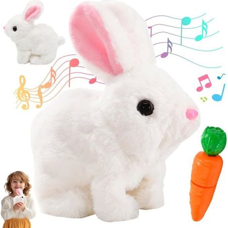 Lapin interactif,Jouet Lapin Interactif, 2025 Neu Cadeaux de Pâques Enfants, Lapin Sautant,Lapin Doudou Petit Peut Marcher et