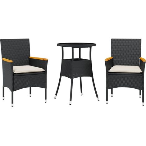 Maison Exclusive - 3-tlg. Garten-Essgruppe mit Kissen Schwarz Pol