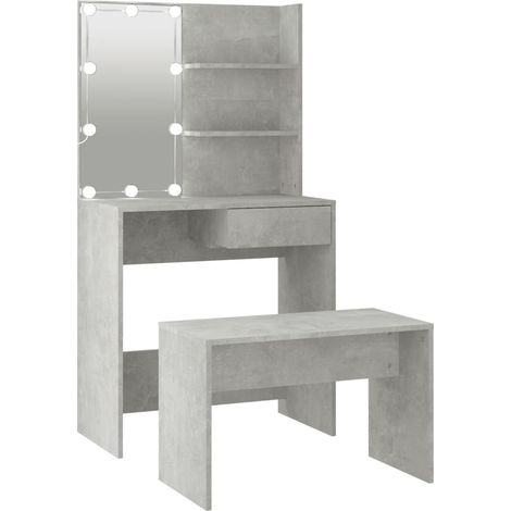 Dressing Table Set with LED Concrete Grey Engineered Wood vidaXL (1/5)