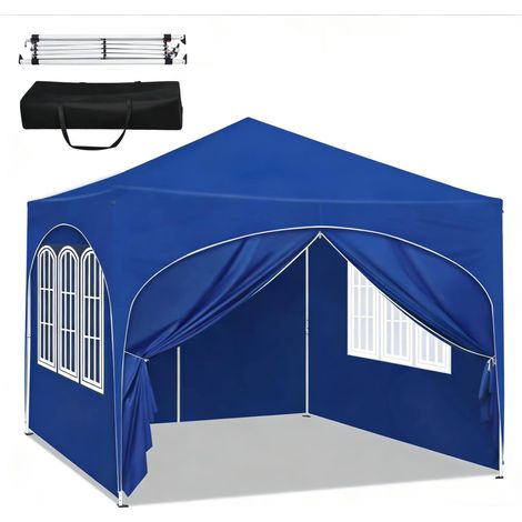 Carpa de jardín plegable 3 x 3 m azul con paredes laterales, estructura metálica y funda (1/5)