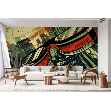 Papier peint pop art - bande dessinée urbaine rétro - 150 x 250 cm (1/2)