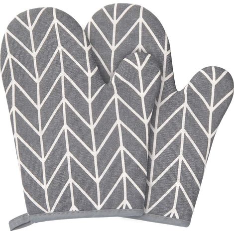 Gants De Cuisson - Gants Anti-Chaleur En Coton Épais - Pour Four Et Plaques De Cuisinière - Gris - 1 Paire (1/5)