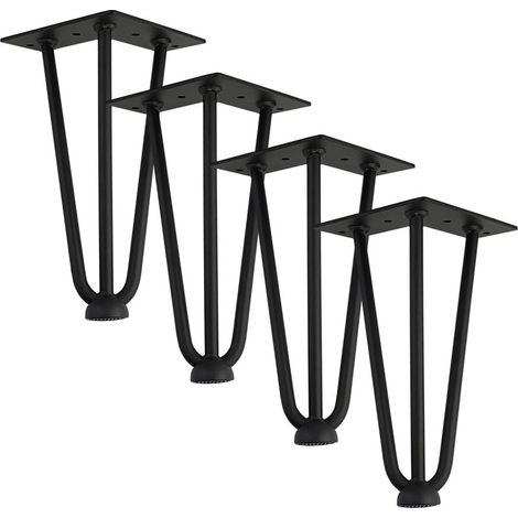 [Mise à niveau] Lot de 4 pieds de table barrette, pieds en métal de 20 cm, trois barres de fer, plus solides, avec vis et protecteurs de sol. (1/5)