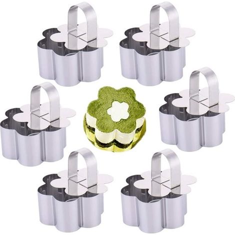 Juego de moldes para postres - Moldes para hornear mousse - Decoración de pasteles - Forma de flor - 6 piezas de 8 cm - Color plata (1/5)