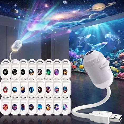 Veilleuse projecteur galaxie, projecteur d'étoiles holographiques 5D 2 en 1, lampe projecteur de plafond dynamique intelligente HD avec 24 films inclus