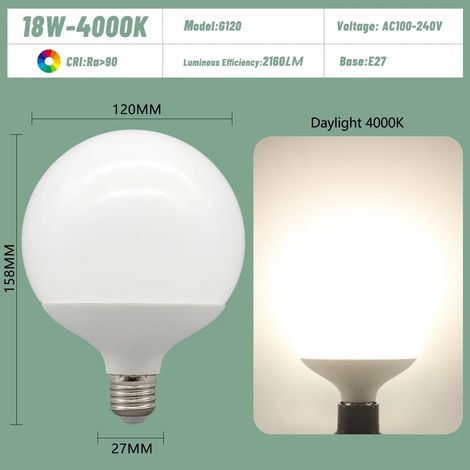 Ampoules LED E27 (18 W, 4 000 K, lot de 6), basse consommation, universelles, type ampoule, pour coiffeuse (1/3)