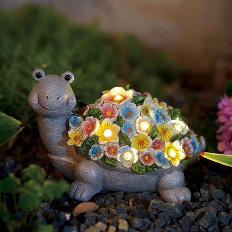 Tortue de jardin solaire avec lampes florales, décoration extérieure, lampe guirlande solaire, figurine jardin, décoration salon (1/5)