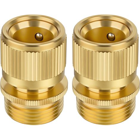 2PCS Raccord Tuyau D'arrosage Laiton, Tuyau D'arrosage en Laiton de 3/4" Mâle et Femelle, Connecteur Rapide à Filetage Femelle pour Tu-yau d'arrosage 3/4", pour Tu-yau Extensible et Jardinage (1/5)