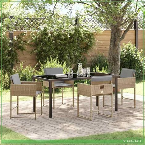 Ensemble de salle à manger pour jardin - FAFEICY - Moderne - Beige - Polyrotin résistant à l'humidité - Table verre 80x80 cm (1/5)