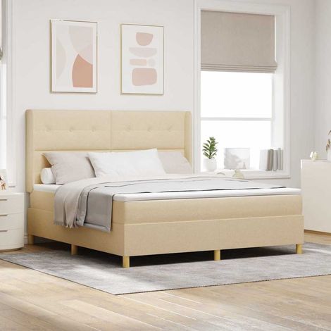 Boxspringbett mit LED-Lichtleisten Creme 180 x 200 cm Stoff (1/5)
