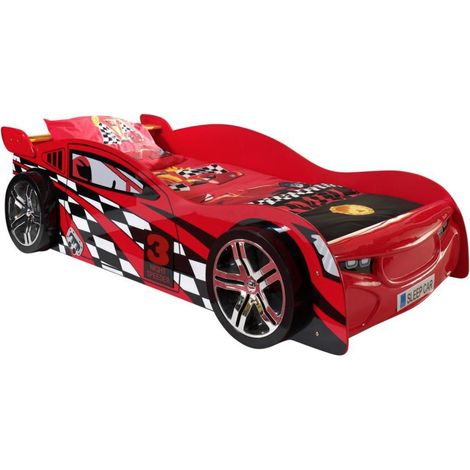 Lit voiture de course 90x200 cm bois rouge Spider - Modéle Avec led