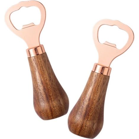 Abrebotellas de cerveza de 2 piezas, abrelatas de acero inoxidable, abrebotellas portátil, abrebotellas duradero, vino y otras bebidas, oro rosa (1/5)