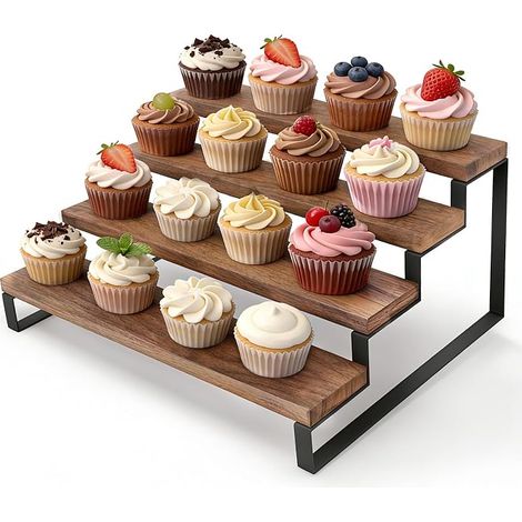Wooden Cake Stand for 16 Cupcakes 4 Tiers Dessert Stand Doughnut Cookie Macaroon Serving Stand for Wedding Birthday Theme Party (1/2)