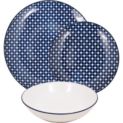 Servizio di piatti per 6 persone 18 pezzi da Tavola ciotola in Cucina blu e bianco  new in porcellana lavabile in lavastoviglie (1/2)