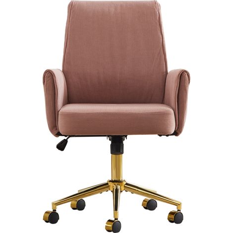 Sedia da ufficio girevole regolabile in altezza in velluto a coste rosa con base oro MODENUIT (1/5)