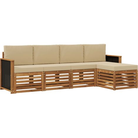 Ensemble de canapés d'extérieur 5 pc Naturel et Beige vidaXL (1/5)