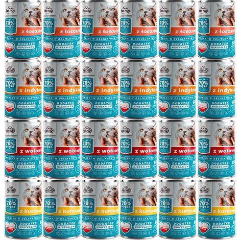 FRENDI Nassfutter für Katzen, 24 Dosen à 400 g, verschiedene Geschmacksrichtungen