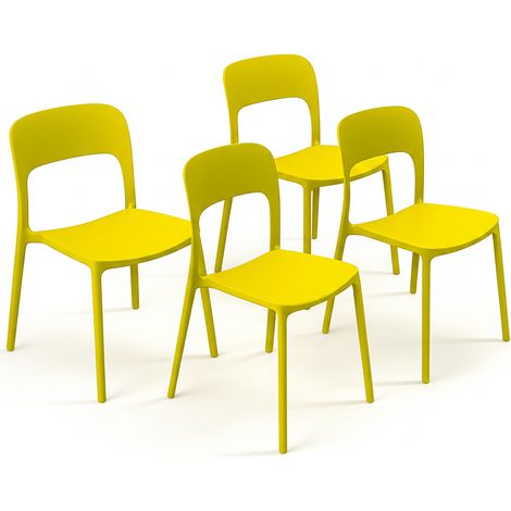 Set 4 Sedie Da Giardino In Polipropilene Impilabili Leggere E Resistenti Ideali Per Esterni Terrazze Giardini Bar Dehors Ristoranti 41 x 82,5 x 52 cm Giallo (1/5)