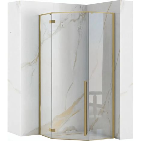 CABINE DE DOUCHE REA DIAMOND 90X90 BRUSH GOLD + RECEVEUR DE DOUCHE SAVOY WHITE (1/5)