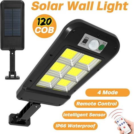 EASYCOMFORT 120 COB Solaire Réverbères LED Éclairage Solaire Avec Induction + Télécommande + PIR Motion Senor Étanche IP65 Crépuscule À L'aube Applique Murale Pour Extérieur/Garage/Cour/Jardin (1/5)