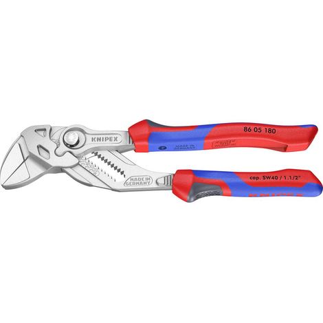 KNIPEX 86 05 180 Pinza chiave pinza e chiave in un unico utensile con manici multicomponente cromata 180 mm