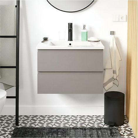 Set lavabo singolo 60cm con piano in ceramica e rubinetto nero SORRENTO